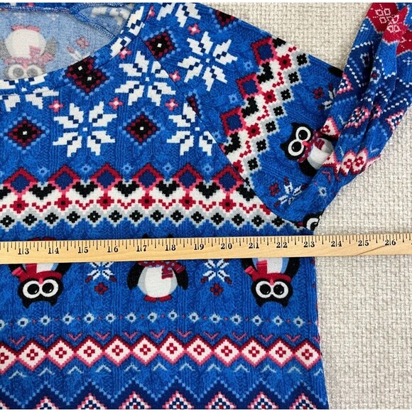 Owl Holiday Christmas Sweater Women's XL Stretch Blue Lightweight Snowflakes - Picture 4 of 5